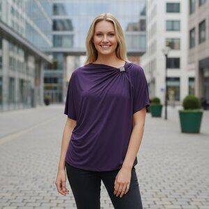 Zeal Top Short Sleeve Eggplant Purple Size XL Y2K Vintage With Tags Rhinestones‎